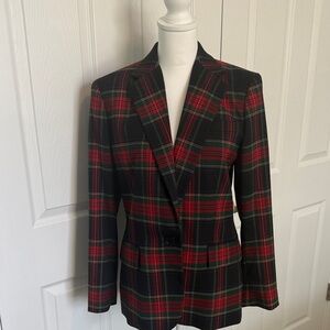 LRL Ralph Lauren Black and Red Tartan Blazer one button Preppy